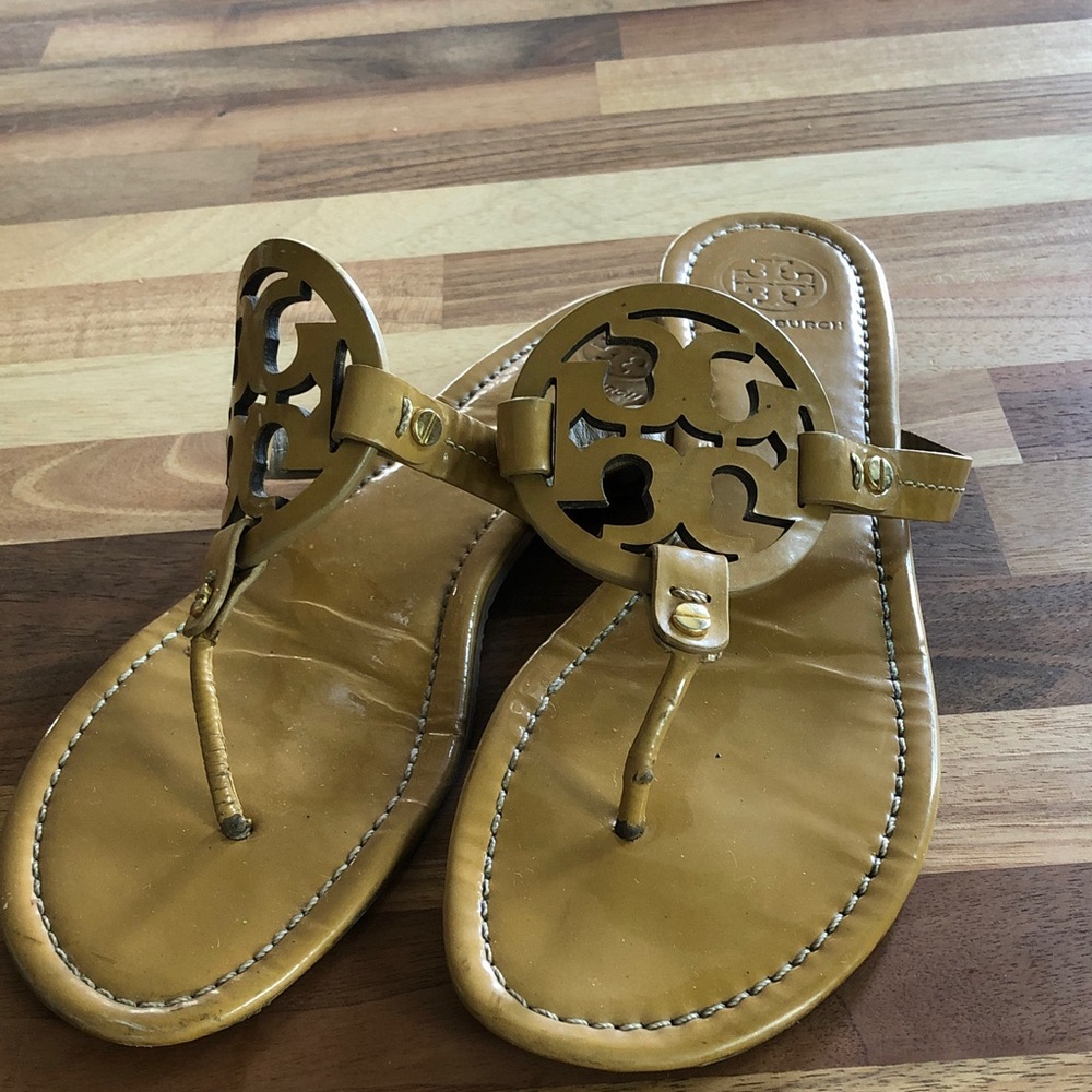 Tory Burch Tan Miller Logo Thong Sandals